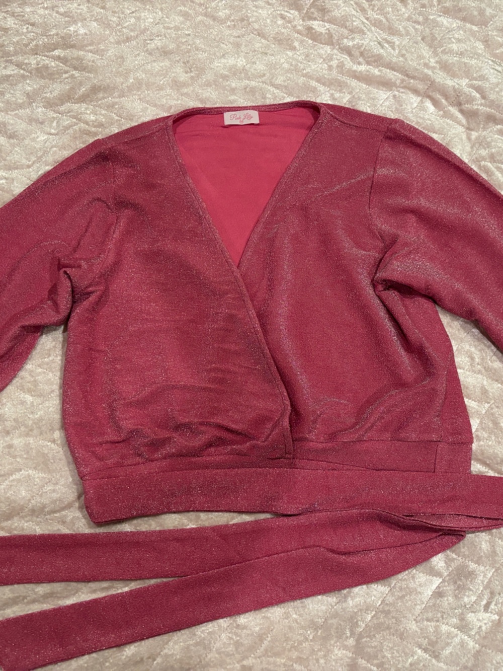 Pink Lily Shimmery Wine Pink Wrap Sweater